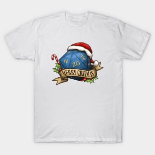 D20 Merry Critmas Dice Blue T-Shirt